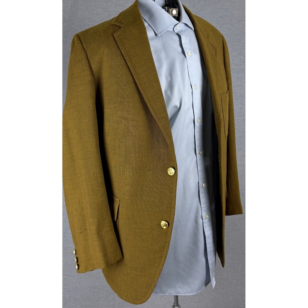 Vintage Stanley Blacker Hutzlers Olive Green Hopsack Wool Blazer Gold 40R 60s